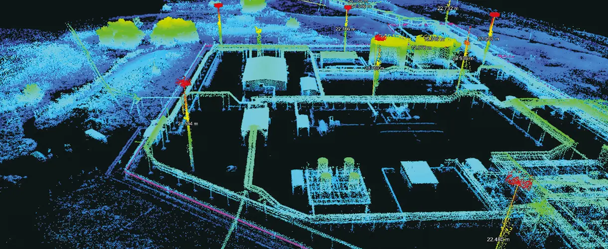 Лазерное сканирование с БПЛА, воздушное 3d сканирование промышленных объектов, сооружений, стоимость услуги трехмерного сканирования в ZALA